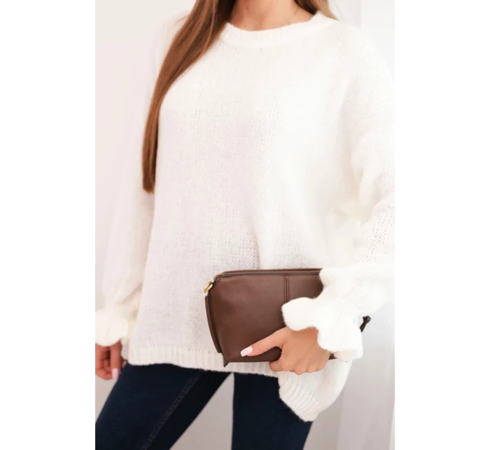 Dámský svetr s přídavkem mohéru a vlny volného střihu ecru Dámský svetr s přídavkem mohéru a vlny volného střihu ecru