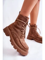 Dámské semišové kozačky zavazované hnědé model 21593381 - Boto Dámské semišové kozačky zavazované hnědé model 21593381 - Boto