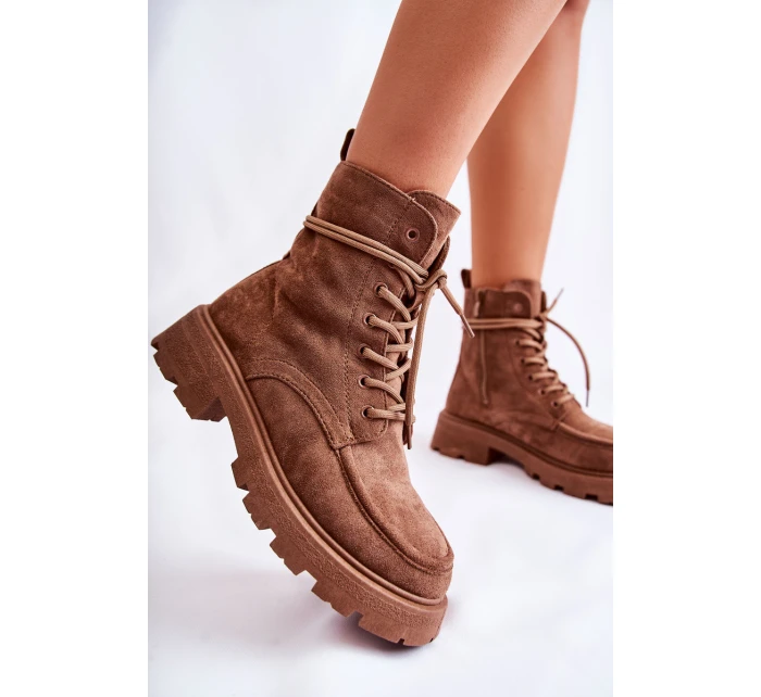 Dámské semišové kozačky zavazované hnědé model 21593381 - Boto Dámské semišové kozačky zavazované hnědé model 21593381 - Boto