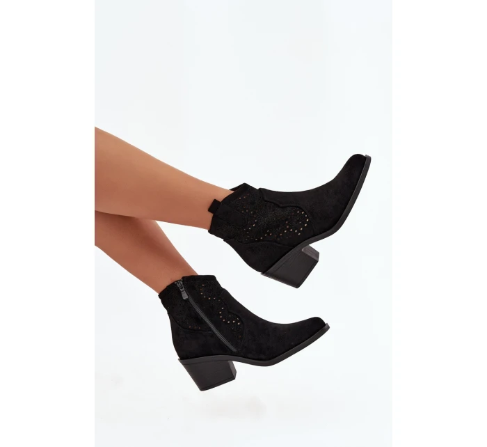 Dámské otevřené kotníkové boty na podpatku Černé model 21713481 Černé - S.Barski