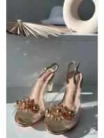 Průhledné sandály na podpatku s ozdobami D&A MR52-232 zlaté