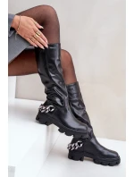 Kozačky na plochém podpatku s řetězem černé Nauricette