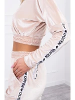 Velurová souprava s nápisem Queen beige Velurová souprava s nápisem Queen beige