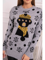 Vánoční svetr s medvídkem šedý