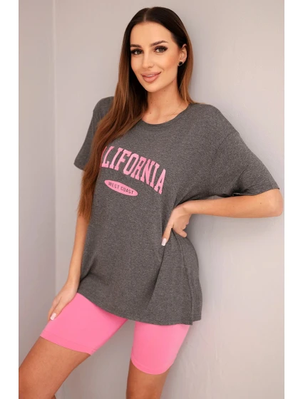 Dámská bavlněná souprava s tričkem a legínami s lampasem béžová