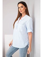 Dámská košilová bavlněná halenka s krátkým rukávem a model 22048805 modrá - K-Fashion