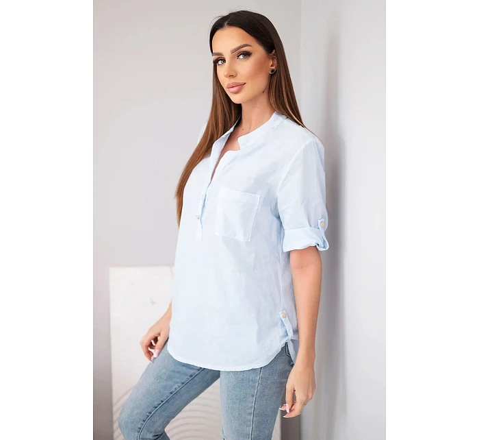 Dámská košilová bavlněná halenka s krátkým rukávem a model 22048805 modrá - K-Fashion