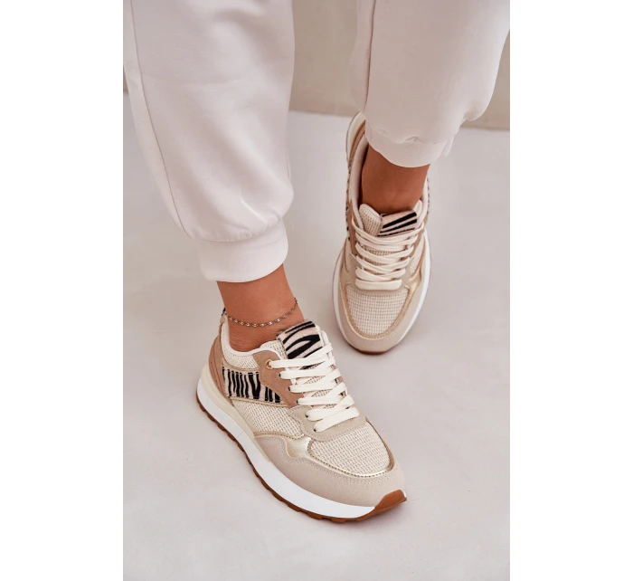 Dámské Sportovní Boty Na Platformě Zebra Béžové Davinara