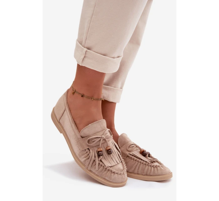 Dámské mokasíny s třásněmi a korálky Béžové Teressa Dámské mokasíny s třásněmi a korálky Béžové Teressa