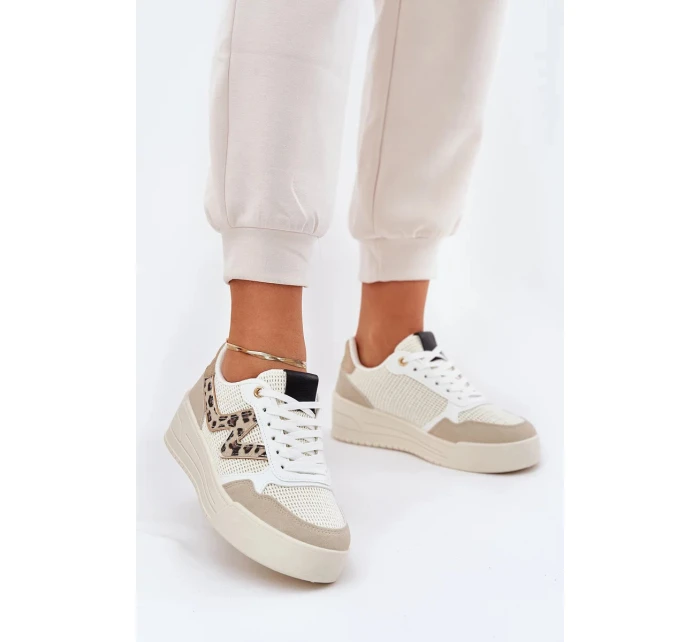 Dámské sportovní tenisky na platformě – béžové s panterím vzorem Lorori