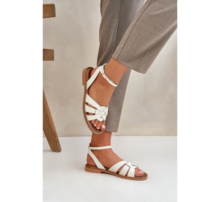 Kožené Dámské Sandály Na Plochém Podpatku Zazoo model 21682231 Ecru - Boto