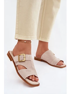 Semišové dámské nazouváky na plochém podpatku s přezkou Big Star TT274476 Béžové