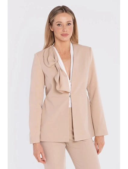 S432 Elegantní sako s ozdobnou mašlí - béžové