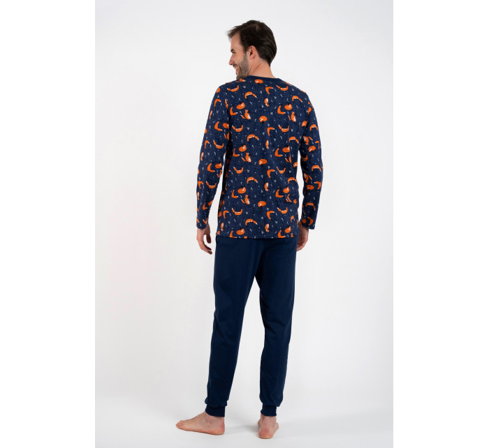 Pánské pyžamo Witalis, dlouhý rukáv, dlouhé nohavice - potisk/námořnická modř
