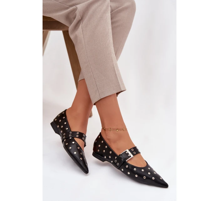 Dámské eko kožené baleríny s kamínky a přezkou Arlenne – černé