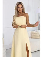 maxi šaty s rozparkem a zavazováním na zádech žluté model 22064816 - numoco maxi šaty s rozparkem a zavazováním na zádech žluté model 22064816 - numoco