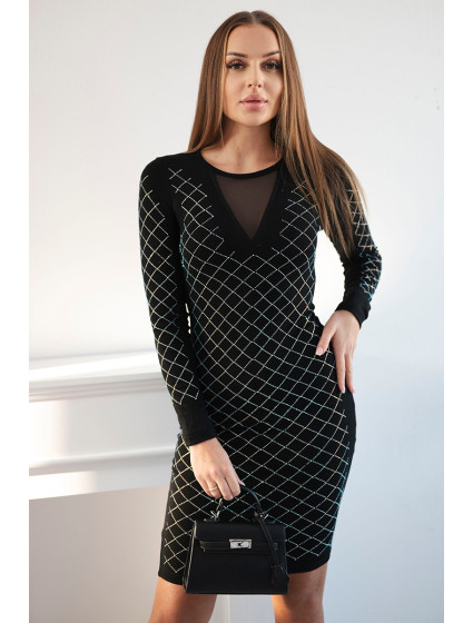 Pletené šaty s ozdobným vzorem z kubické zirkonie černé