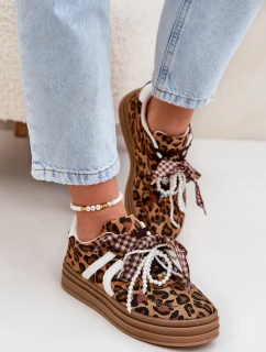 Dámské tenisky na platformě s ozdobami v panterovém vzoru hnědé Vinness