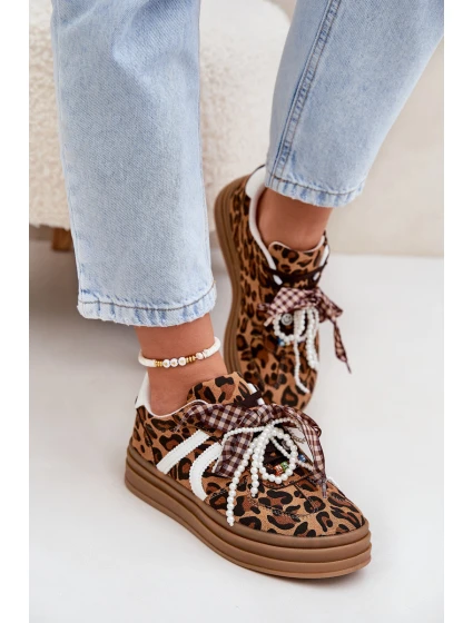 Dámské tenisky na platformě s ozdobami v panterovém vzoru hnědé Vinness Dámské tenisky na platformě s ozdobami v panterovém vzoru hnědé Vinness