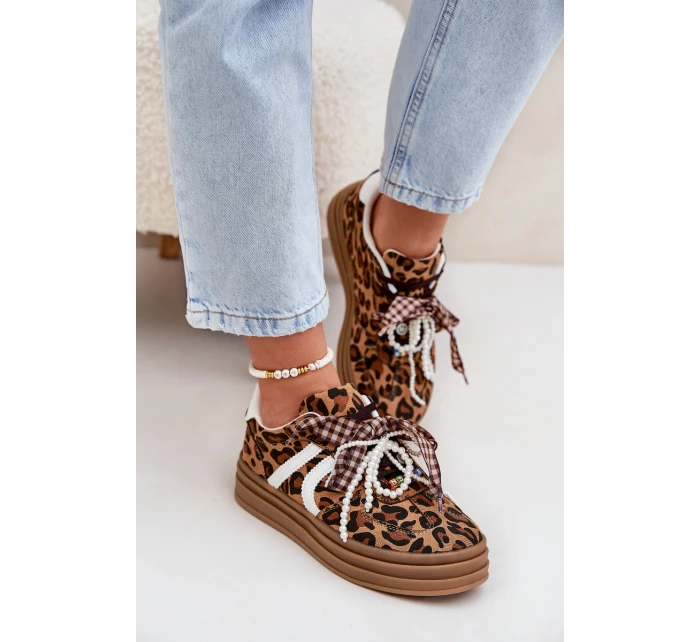 Dámské tenisky na platformě s ozdobami v panterovém vzoru hnědé Vinness Dámské tenisky na platformě s ozdobami v panterovém vzoru hnědé Vinness