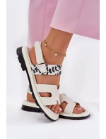 Dámské Kožené Sandály Na Plochém Podpatku Leopard model 21697799 Béžové - VINCEZA
