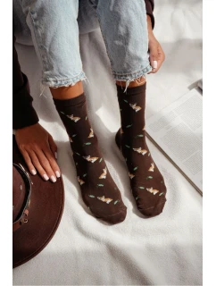 Dámské ponožky s model 21712975 a listy hnědé - Milena