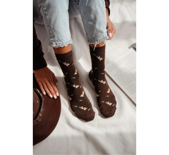 Dámské ponožky s model 21712975 a listy hnědé - Milena