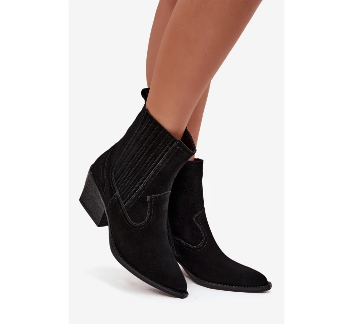 Semišové kovbojské kotníkové boty dámské na podpatku zateplené černé Dylira Semišové kovbojské kotníkové boty dámské na podpatku zateplené černé Dylira