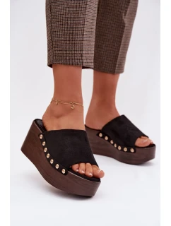 Dámské nazouváky na platformě se zlatými přezkami Eko semiš Černé Helivina