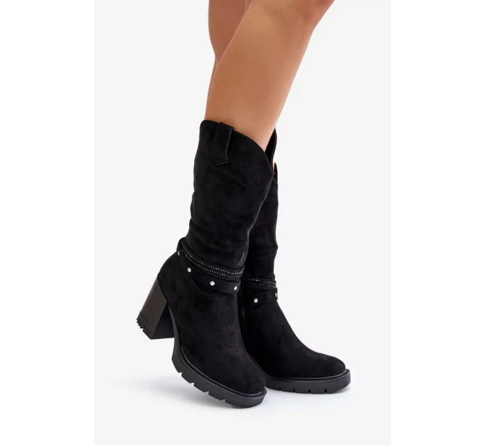 Dámské Kozačky Do Půl Lýtek Na Sloupku Zateplené Černé Ivanelis