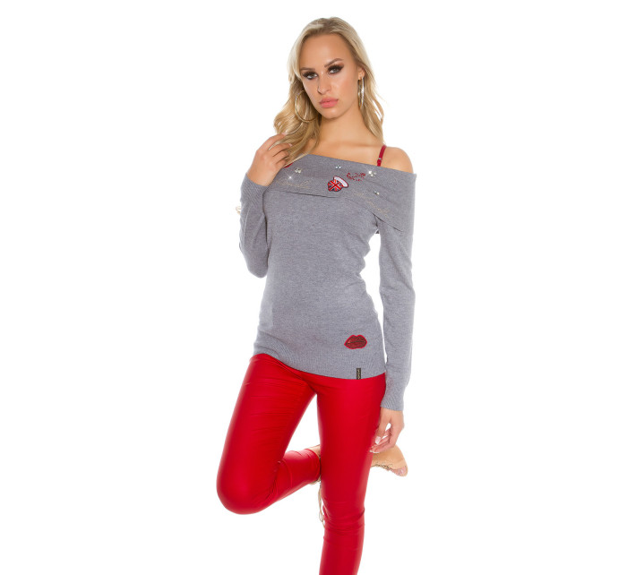 Sexy Koucla sweater shoulder-free with patches