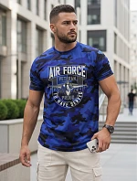 Klasické pánské tričko v kamuflážovém vzoru s potiskem, modré, FashionStreet NX2001R