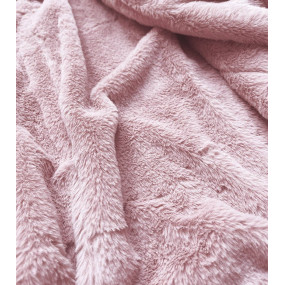 Dámská semišová bunda ramoneska v pudrově růžové barvě s kožešinou (6502BIG)