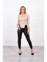 Halenka s žebrovaným výstřihem tmavě béžová