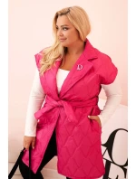Dámská vesta Plus Size prošívaná s páskem a límcem růžová