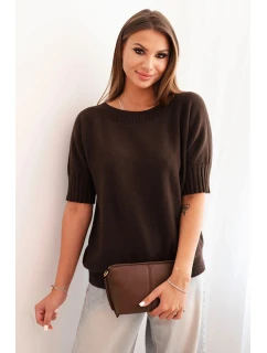Dámský svetr z viskózy s krátkým rukávem hnědý