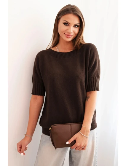 Dámský svetr z viskózy s krátkým rukávem hnědý