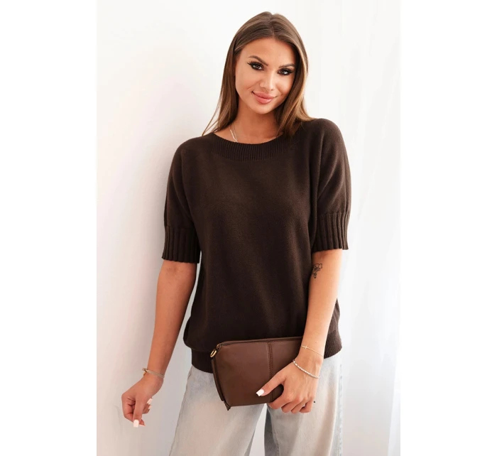 Dámský svetr z viskózy s krátkým rukávem hnědý