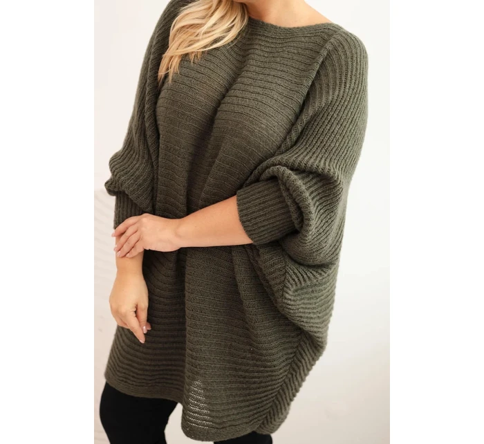 Dámský svetr Plus Size s mohair pončo khaki Dámský svetr Plus Size s mohair pončo khaki