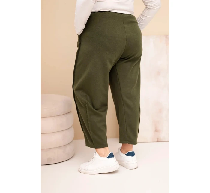 Dámské bavlněné kalhoty Plus Size volného střihu s vysokým pasem khaki