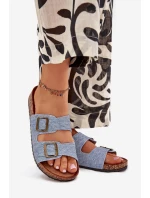 Dámské Pantofle Na Platformě S Přezkami Světle Džínové model 21704347 - EVENTO