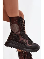 Kožené kotníkové boty na platformě s podšívkou model 21714263 - Maciejka