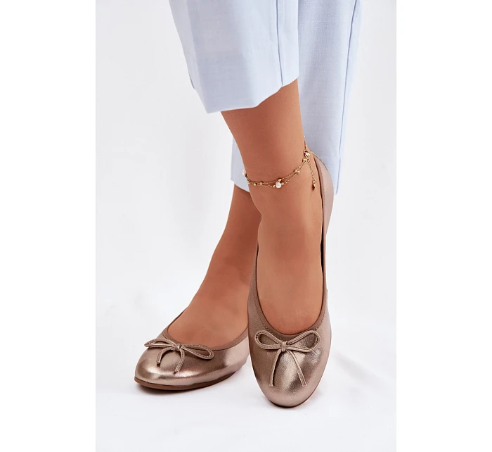 Kožené dámské baleríny model 22100762 Zlaté - Maciejka Kožené dámské baleríny model 22100762 Zlaté - Maciejka