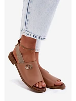 Kožené sandály se zlatým detailem Zazoo 40473 světle hnědé