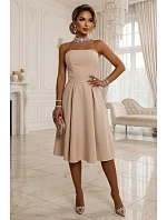 641-4 VIVIENNE korzetové rozšířené midi šaty s páskem - světle béžové