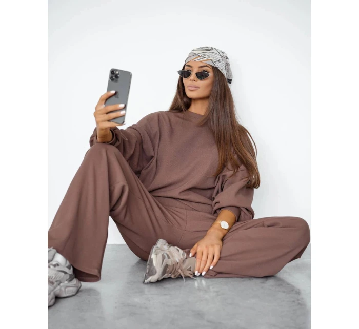 Dámský komplet s vaflovou strukturou v barvě cappuccino - mikina a kalhoty (821108)