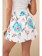 Dámské viskózové kraťasy s květinovým vzorem a vázáním v pase mentolová