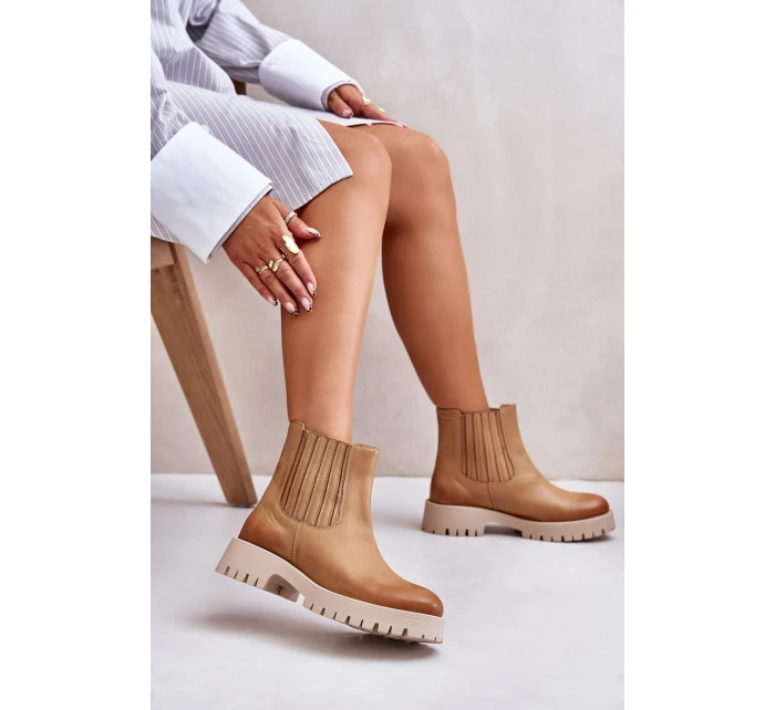 Dámské Botky Na Plochém Podpatku Kožené Lewski 3611 Hnědé