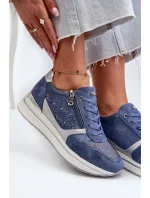 Dámské tenisky na platformě s prolamovaným vzorem a třpytkami INBLU Modrá Dámské tenisky na platformě s prolamovaným vzorem a třpytkami INBLU Modrá