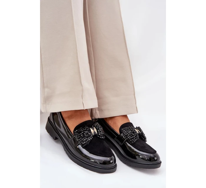 Dámské lakované mokasíny s mašlí S.Barski – černé